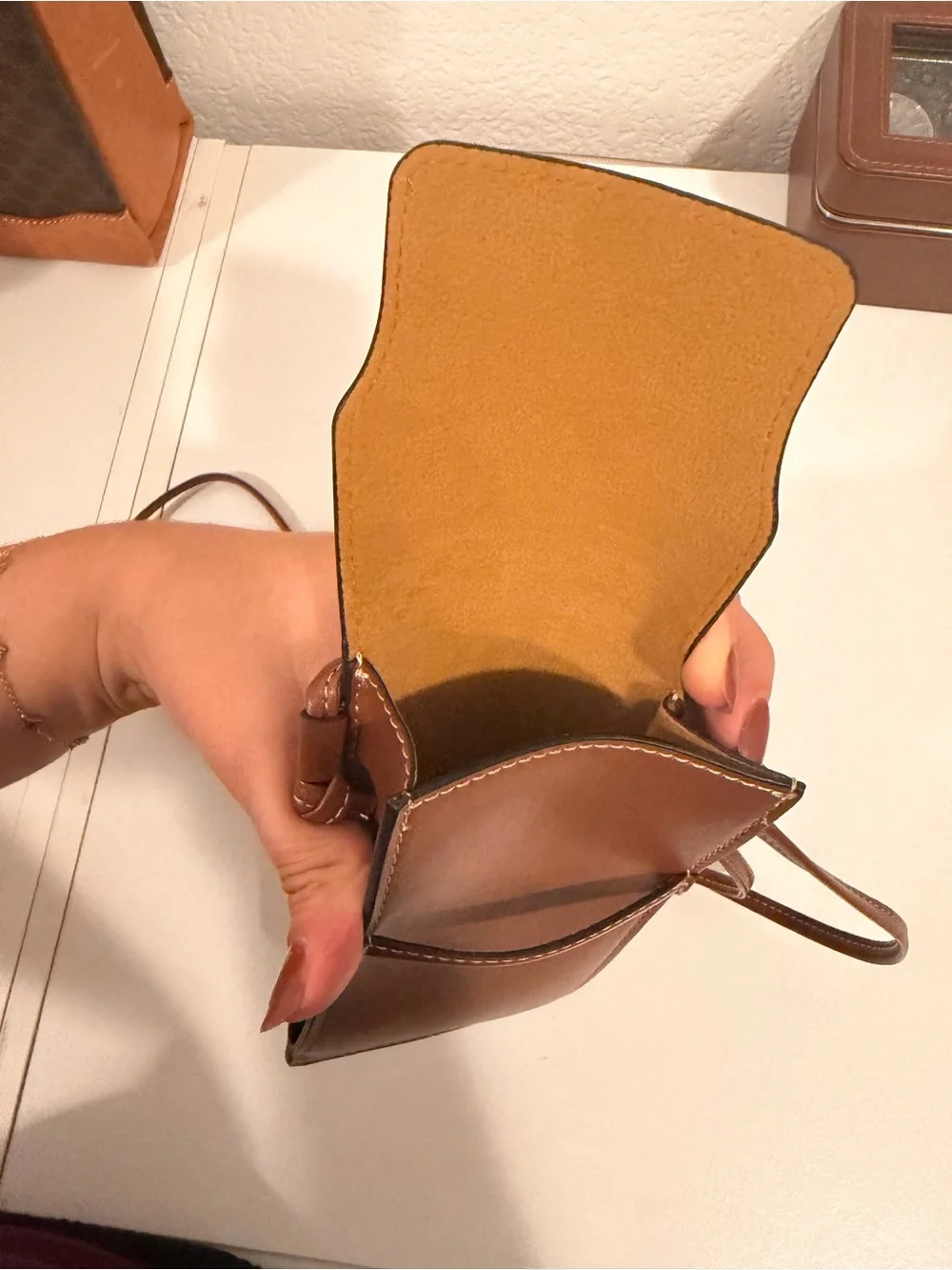 Celine Brown Leather Phone Crossbody Pouch